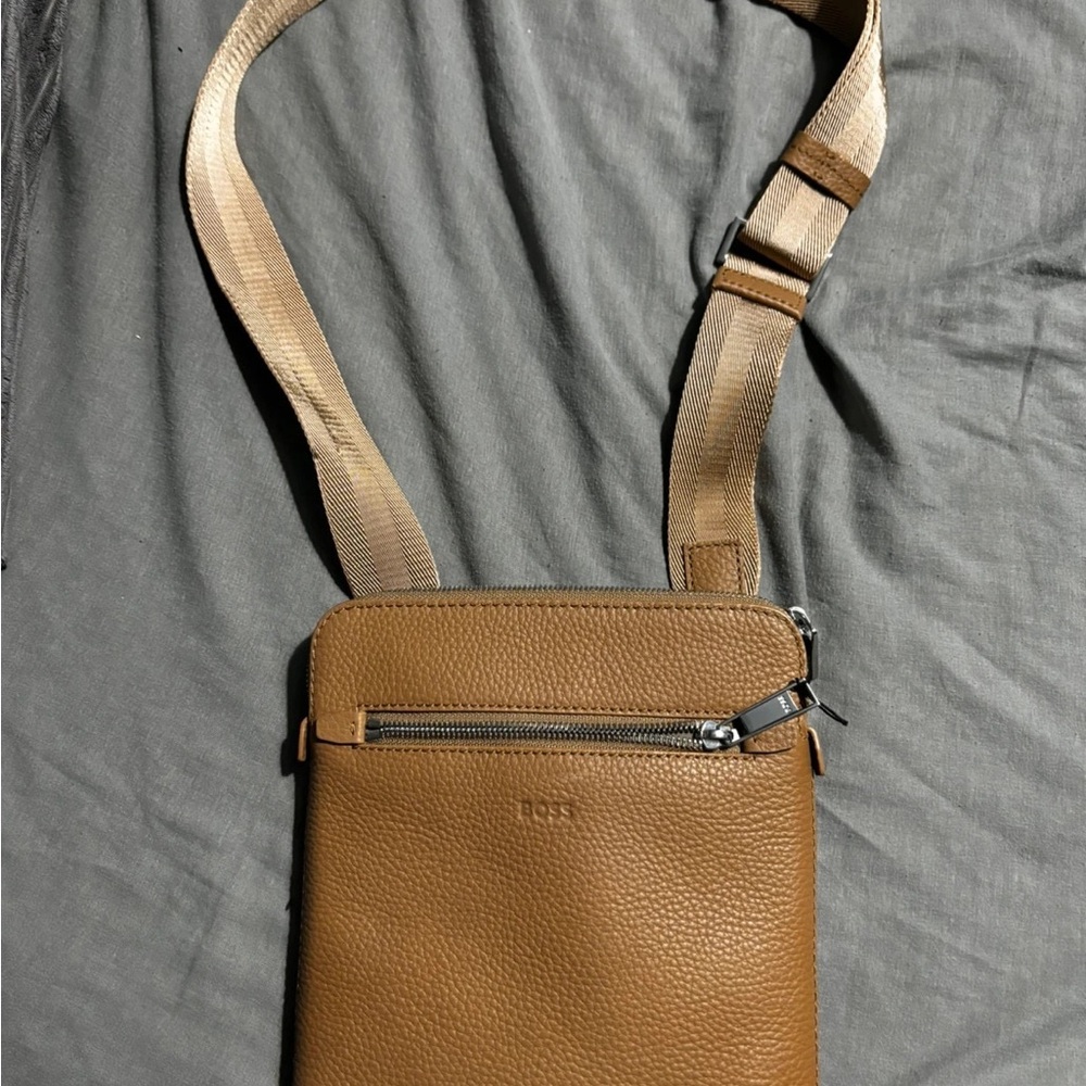 BOSS Brown Leather Messenger Bag